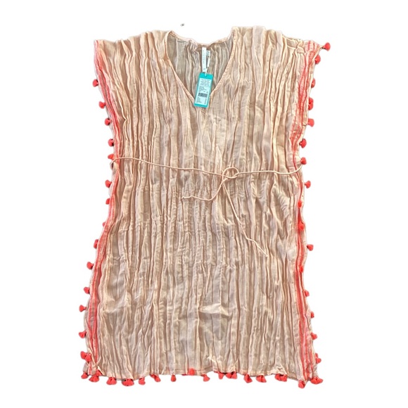 NEW Seafolly Tasseled embroidered kaftan Coverup OSFM Peach - Picture 4 of 8